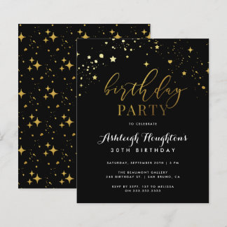Budget Elegante Black & Gold Star Confetti Geburts