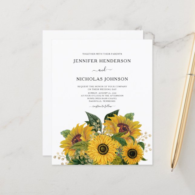 Budget Elegante Blumenblume Einladung zur Hochzeit (Vorderseite/Rückseite Beispiel)