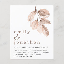 Budget Elegante Blush Blätter Hochzeit Einladung