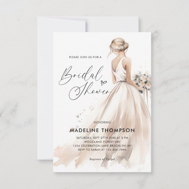 BUDGET Elegante Bride Wedding Gown Brautparty Mitteilungskarte (Vorderseite)