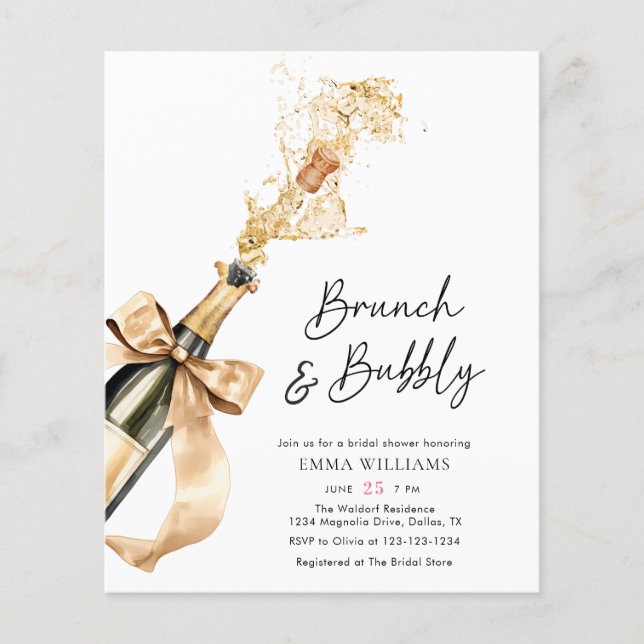 Budget Elegante Champagne Bridal Dusche Einladung Flyer (Vorne)