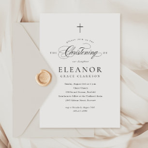 Budget Elegante Cross Calligrafy Christening Einladung