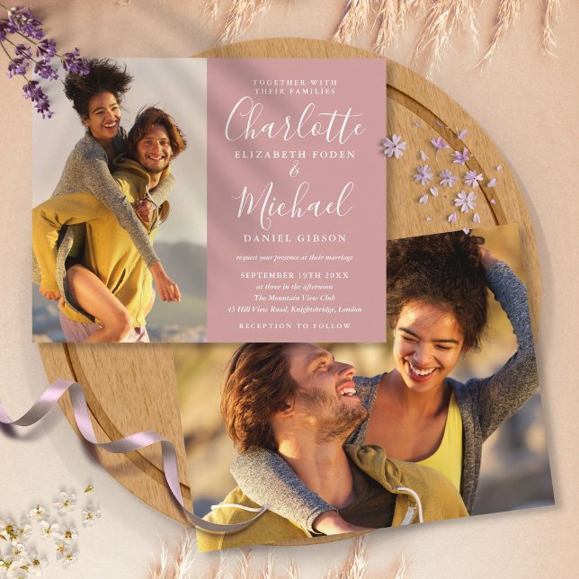 Budget Elegante Dusty Rose Fotos Hochzeit Einladun (Von Creator hochgeladen)