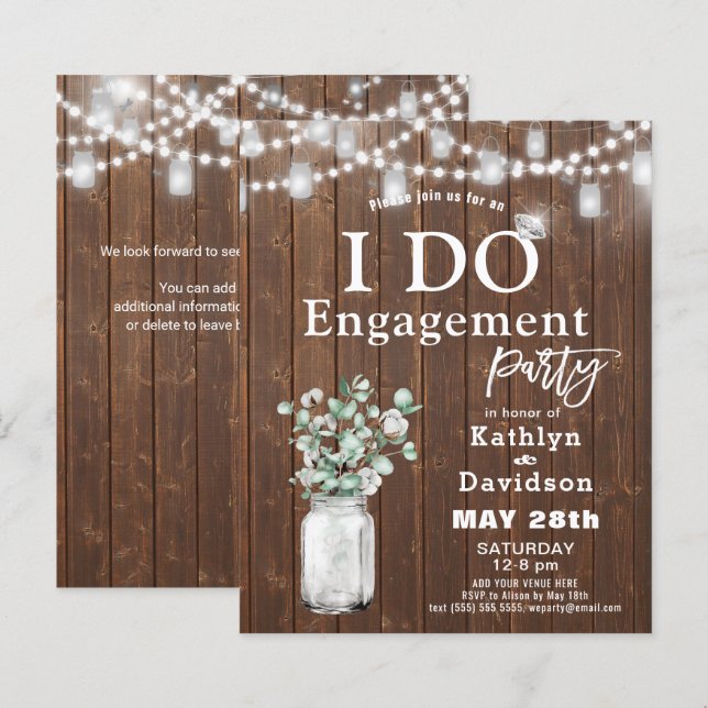BUDGET Elegante Eukalyptus I DO Party Einladung (Vorne/Hinten)