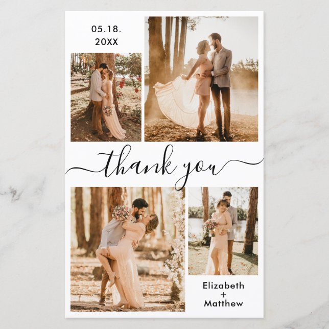 Budget Elegante Foto Collage Wedding Vielen Dank (Vorderseite)