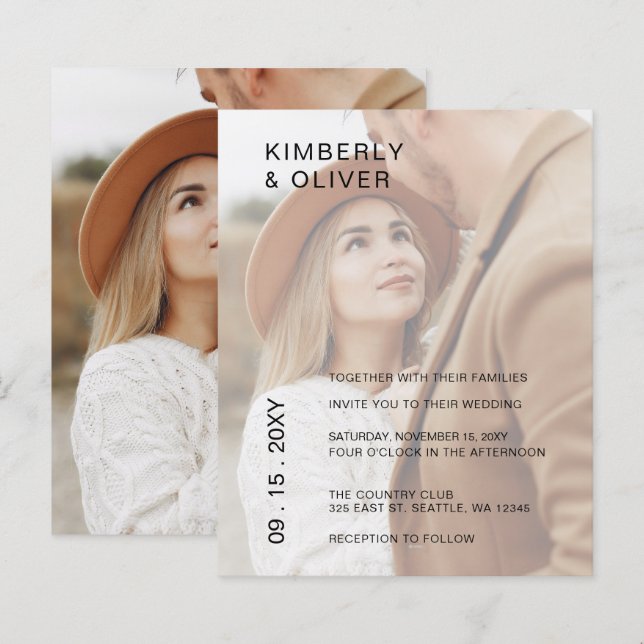 Budget Elegante Foto Overlay Einladung Hochzeit (Vorne/Hinten)