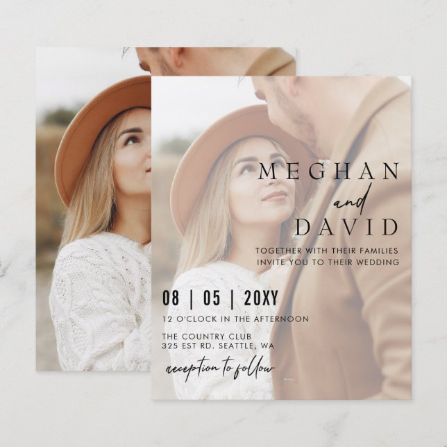 Budget Elegante Foto Overlay Einladung Hochzeit (Vorne/Hinten)