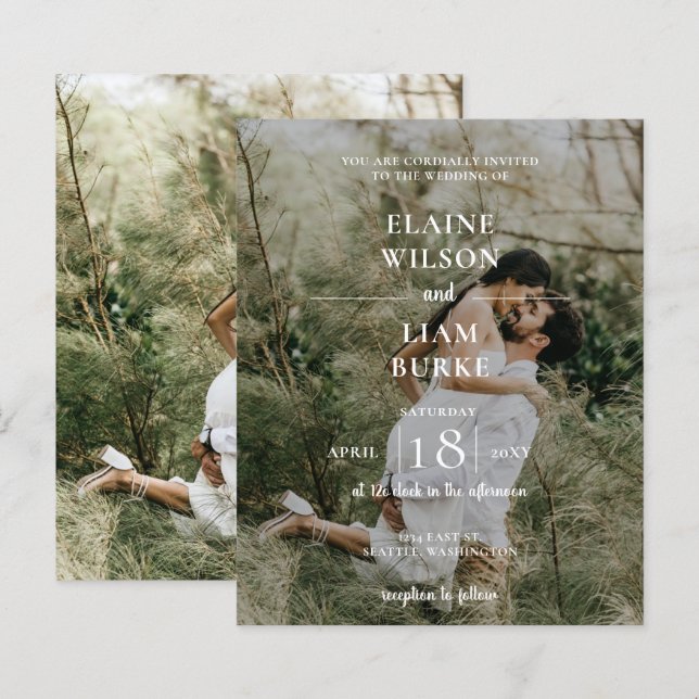 Budget Elegante Foto Overlay Einladung Hochzeit (Vorne/Hinten)