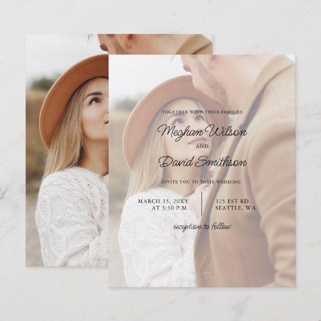 Budget Elegante Foto Overlay Einladung Hochzeit (Vorne/Hinten)