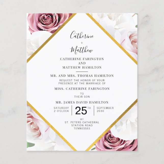 Budget Elegante geometrische Hochzeitsfeier (Vorderseite)