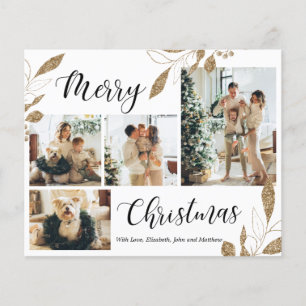 Budget Elegante Gold Blätter Foto Weihnachtskarte