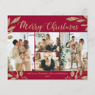 Budget Elegante Gold Burgundy Foto Weihnachtskarte