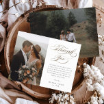 Budget Elegante Gold Script Hochzeit Danke Karte<br><div class="desc">Dieses moderne Foto Hochzeit Dankeschön-Notiz verfügt über Gold Drehbuch danke,  persönliche Nachricht und ein vertikales Foto auf der Vorderseite. Auf der Rückseite befindet sich ein zweites Foto,  das ein volles,  waagerechtes Foto ist. Klicken Sie auf Bearbeiten,  um dieses Design anzupassen.</div>