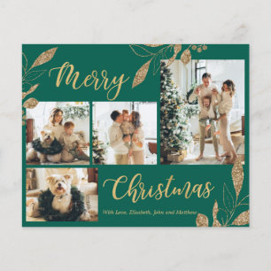 Budget Elegante Green Gold Foto Weihnachtskarte