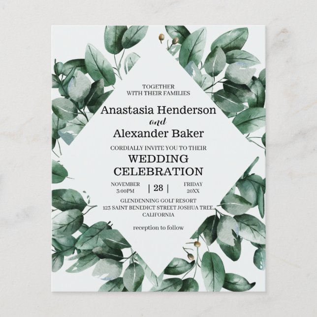 Budget Elegante grüne Hochzeit Einladung. flyer (Vorne)