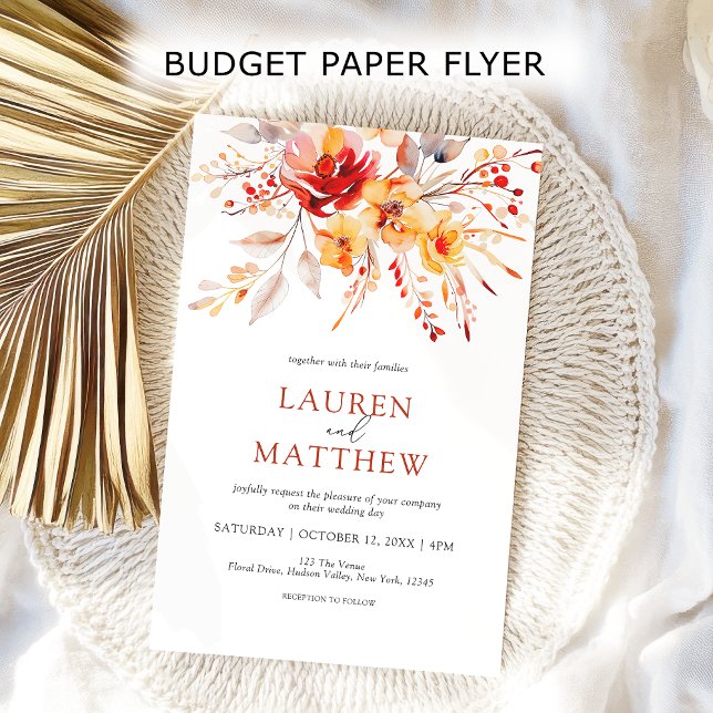 Budget Elegante Hochzeit im Herbst Flyer (Budget elegant boho floral fall wedding invitation. A polished look at an affordable price.)
