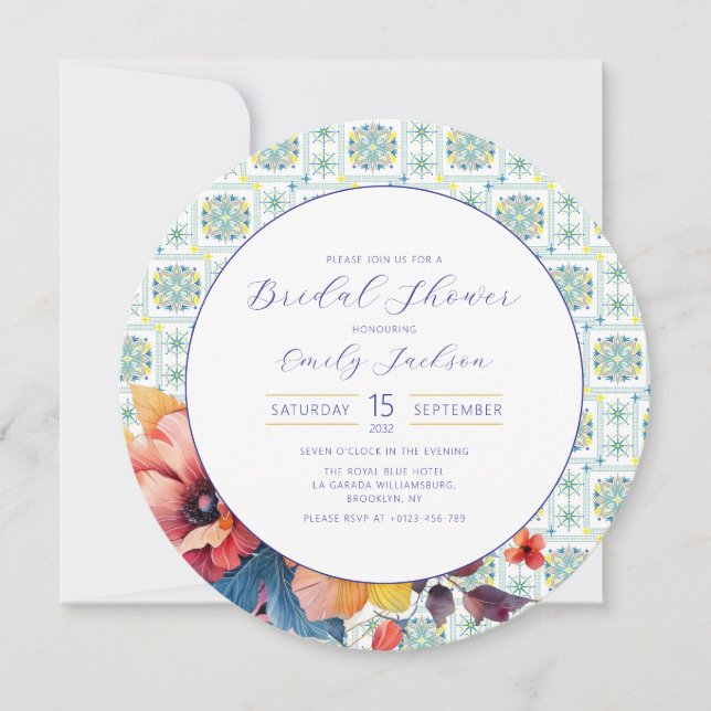 Budget Elegante mexikanische Tiles Floral Blue (Vorderseite)