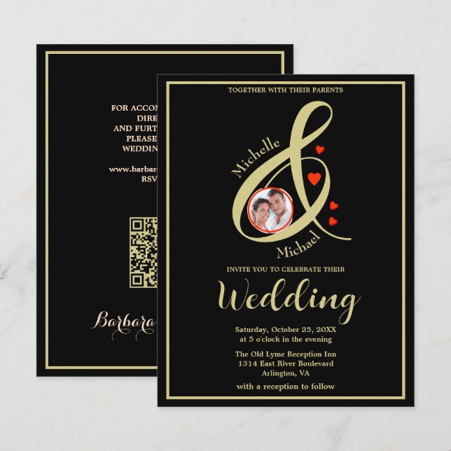 Budget Elegante moderne Foto Wedding QR Website Ankündigung (Vorne/Hinten)