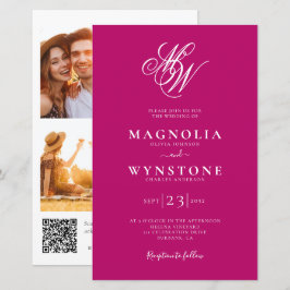 Budget Elegante Monogram QR Code Einladung Hochzei