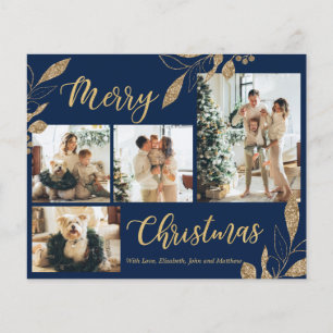 Budget Elegante Navy Blue Gold Foto Weihnachtskart