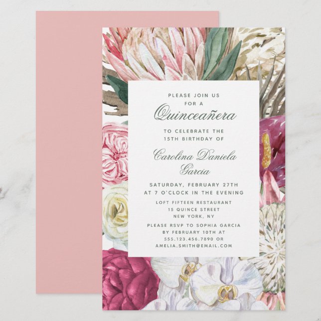 Budget Elegante Quinceañera Wasserfarben Blütenfar (Vorne/Hinten)
