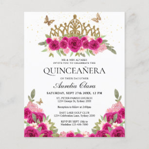 BUDGET Elegante Rosa Floral Gold Tiara Quinceanera