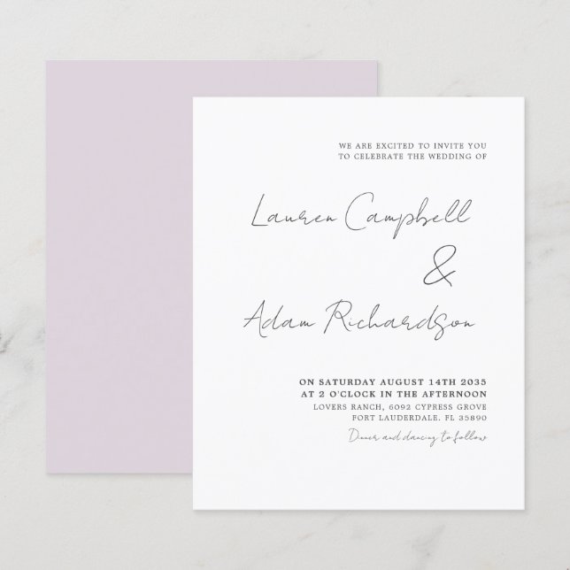 Budget Elegante Schwarz-Weiß-Hochzeit Einladung (Vorne/Hinten)