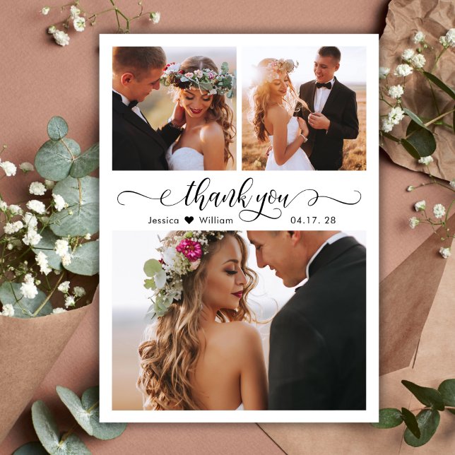 Budget Elegante Script Collage Wedding Vielen Dank Postkarte (Von Creator hochgeladen)