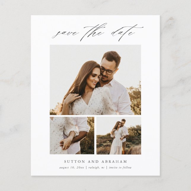 Budget Elegante Script Foto Collage Save the Date (Vorderseite)