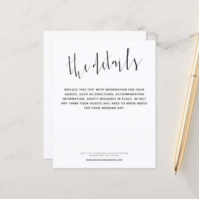 Budget Elegante Script-Hochzeitsdetails (Vorderseite/Rückseite Beispiel)
