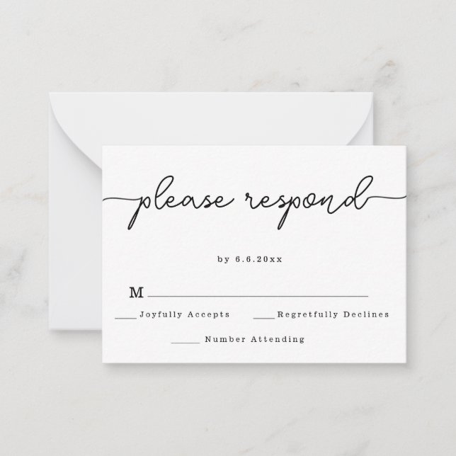 Budget Elegante Script Wedding Response RSVP Card Mitteilungskarte (Vorderseite)