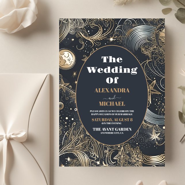 Budget Elegante Silver Gold Celestial Wedding Flyer (Von Creator hochgeladen)