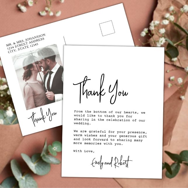Budget Elegante Typografie Foto Hochzeit Vielen Da Postkarte (Von Creator hochgeladen)