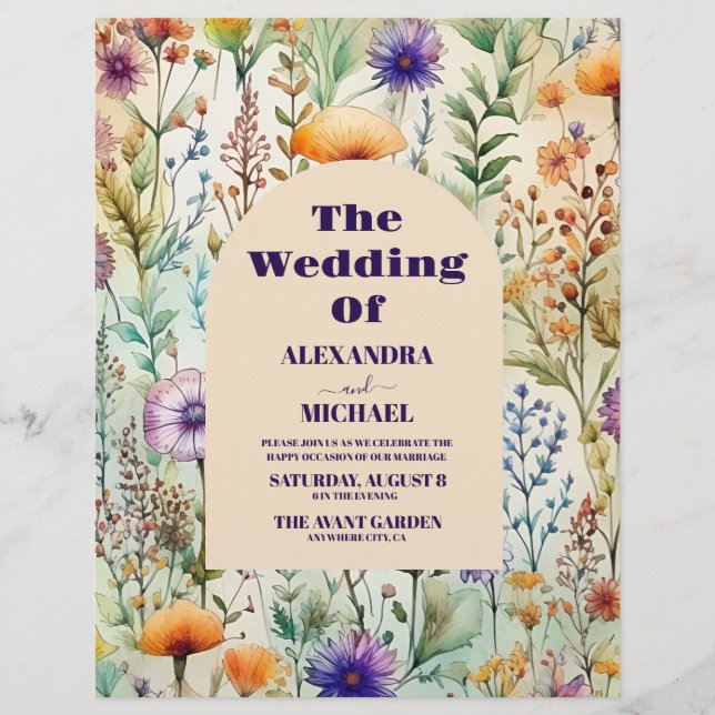 Budget Elegante Wasserfarben Wildblumen Hochzeit Flyer (Vorne)