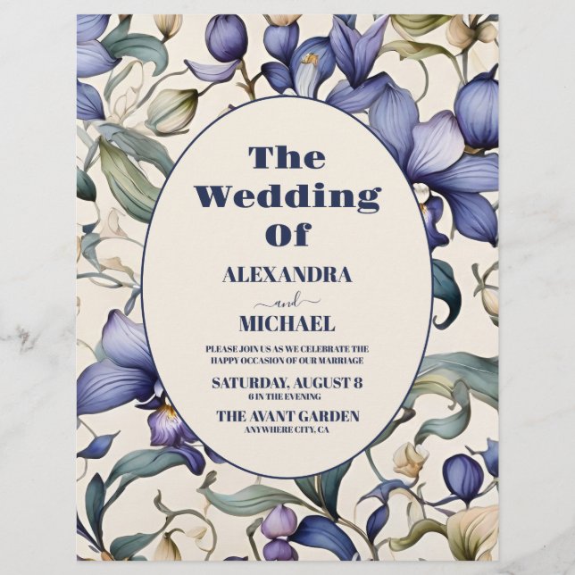 Budget Elegante Watercolor Blue Floral Wedding Flyer (Vorne)