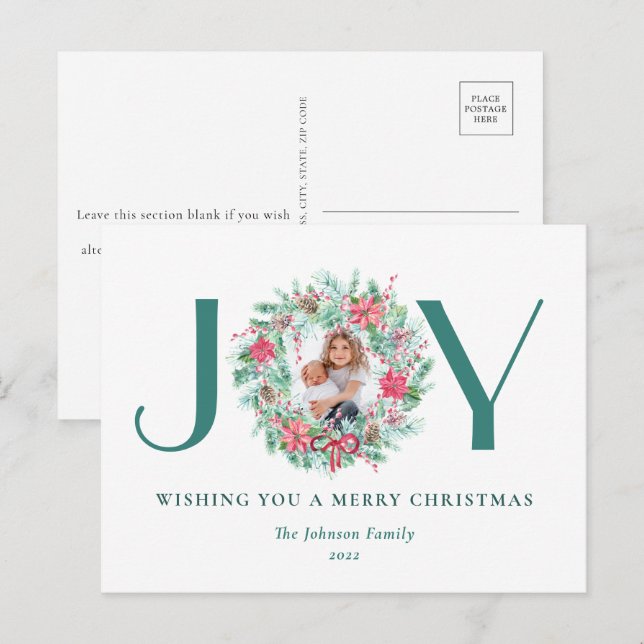 Budget Elegante Watercolor JOY & Foto Weihnachten (Vorne/Hinten)