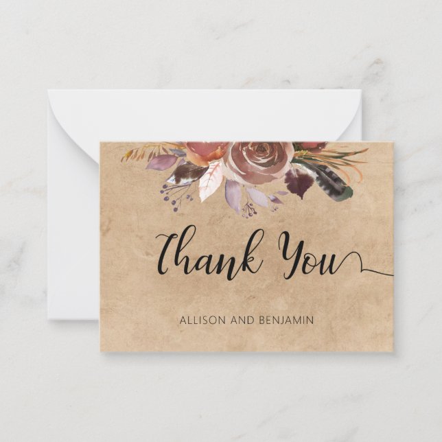 BUDGET Elegante Wedding Small Floral Vielen Dank Mitteilungskarte (Vorderseite)