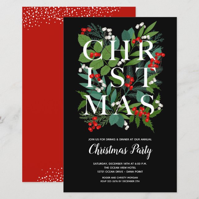 Budget Elegante Weihnachtsgrün Einladungen (Vorne/Hinten)