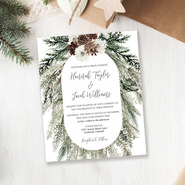 Budget Elegante Winter Pine Cone Hochzeit Einladun (Von Creator hochgeladen)