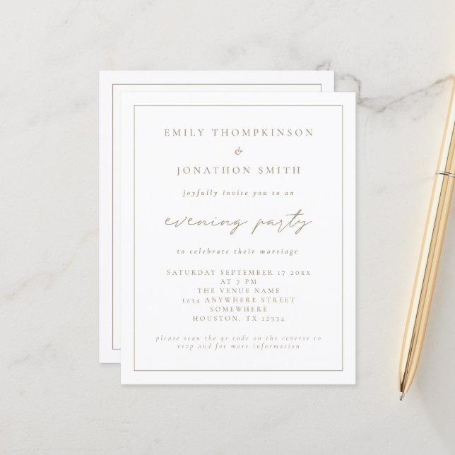 Budget Eleganter Script-Abend Einladung Hochzeit (Vorderseite/Rückseite Beispiel)