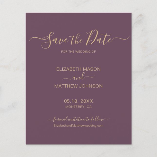 Budget Eleganter Script Mauve Save the Date Flyer (Vorderseite)