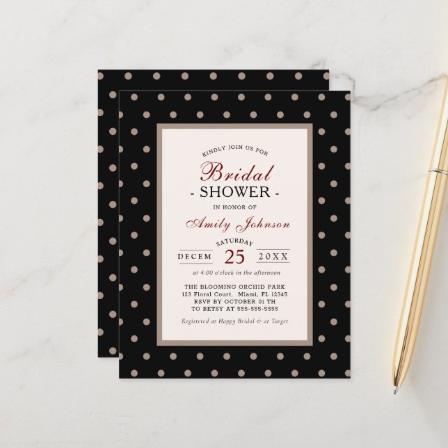 Budget Elegantes Black Polka Dots Brautparty (Vorderseite/Rückseite Beispiel)