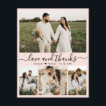 Budget Elegantes Blush Foto Hochzeit Danke Karte<br><div class="desc">Budget, modern, elegant, Hand Lettered Wedding Vier (4) Foto Collage Danke Karte in rot pink. Stilvolle Hochzeit dank der Kartenvorlage mit 4 Foto auf der Vorderseite und einem Foto auf der Rückseite. Mit dem Text "Liebe und Dank" in einer Wirblen Hand geschrieben Typografie Skript Swash-Schwanz Schriftart in schwarz auf hellrot...</div>