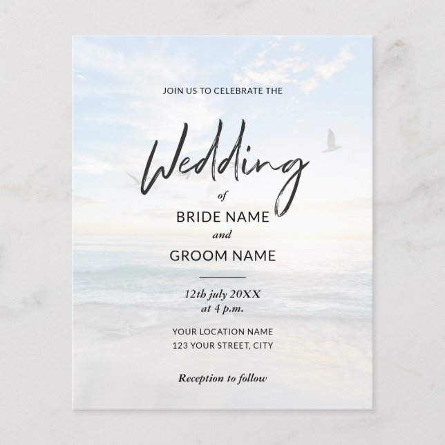 Budget Elegantes Foto Beach Hochzeiten Einladungen Flyer (Vorne)