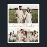 Budget Elegantes Foto Hochzeit Dankeschön Karte<br><div class="desc">Budget, modern, elegant, handschriftlich Hochzeit vier (4) Foto Collage Danke Karte in weiß und gold. Stilvolle Hochzeit dank der Kartenvorlage mit 4 Foto auf der Vorderseite und einem Foto auf der Rückseite. Mit dem Text "Liebe und Dank" in einer Wirblen Hand geschrieben Typografie Skript Swash-Schwanz Schriftart in goldener Farbe auf...</div>