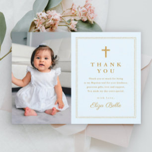 Budget Elegantes Goldkreuz Foto-Taufe Dankeschön Postkarte