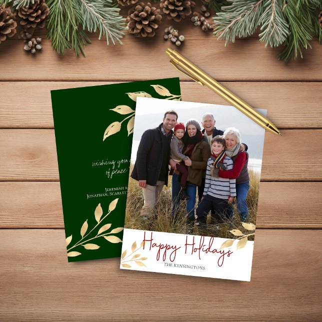 Budget Elegantes Happy Holidays Gold Foil Foto (Budget Elegant Happy Holidays Gold Foil Photo Christmas Card)