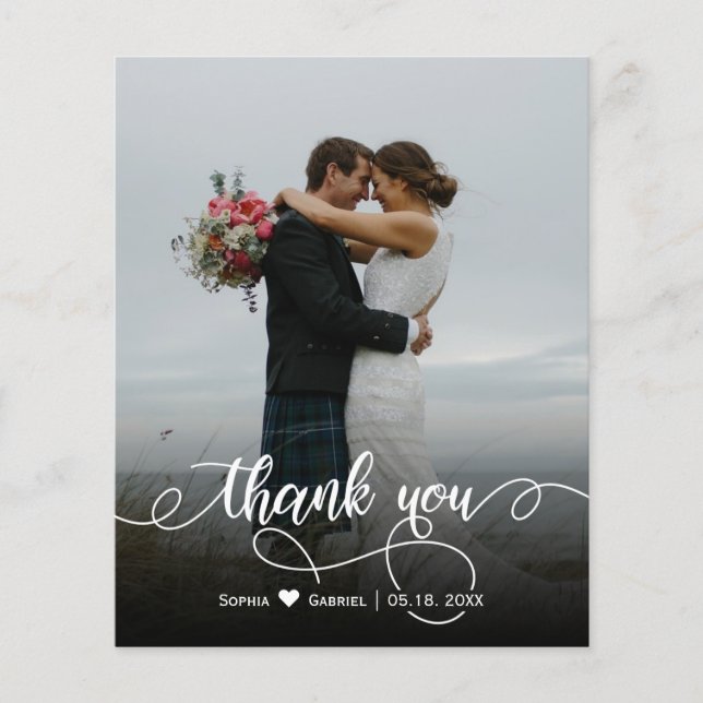 Budget Elegantes Hochzeitsskript-Foto Danke Karte (Vorderseite)