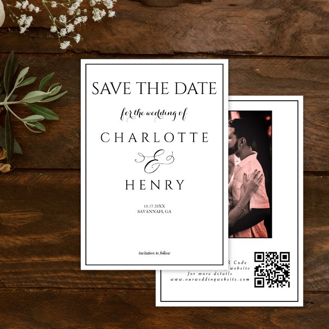 Budget Elegantes Kalligrafie-Foto QR-Code Save The Date (Von Creator hochgeladen)