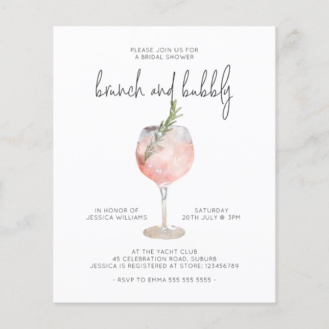 Budget Elegantes rosa Brunch & Bubbly Brautparty Flyer (Vorne)